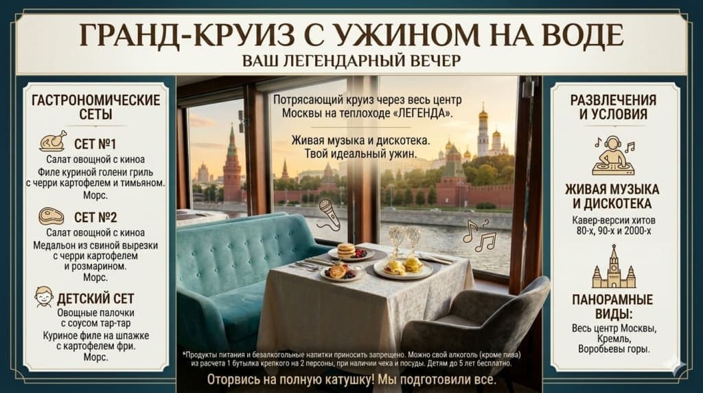 Речная прогулка «Московская Гранд прогулка» с музыкальной программой и ужином