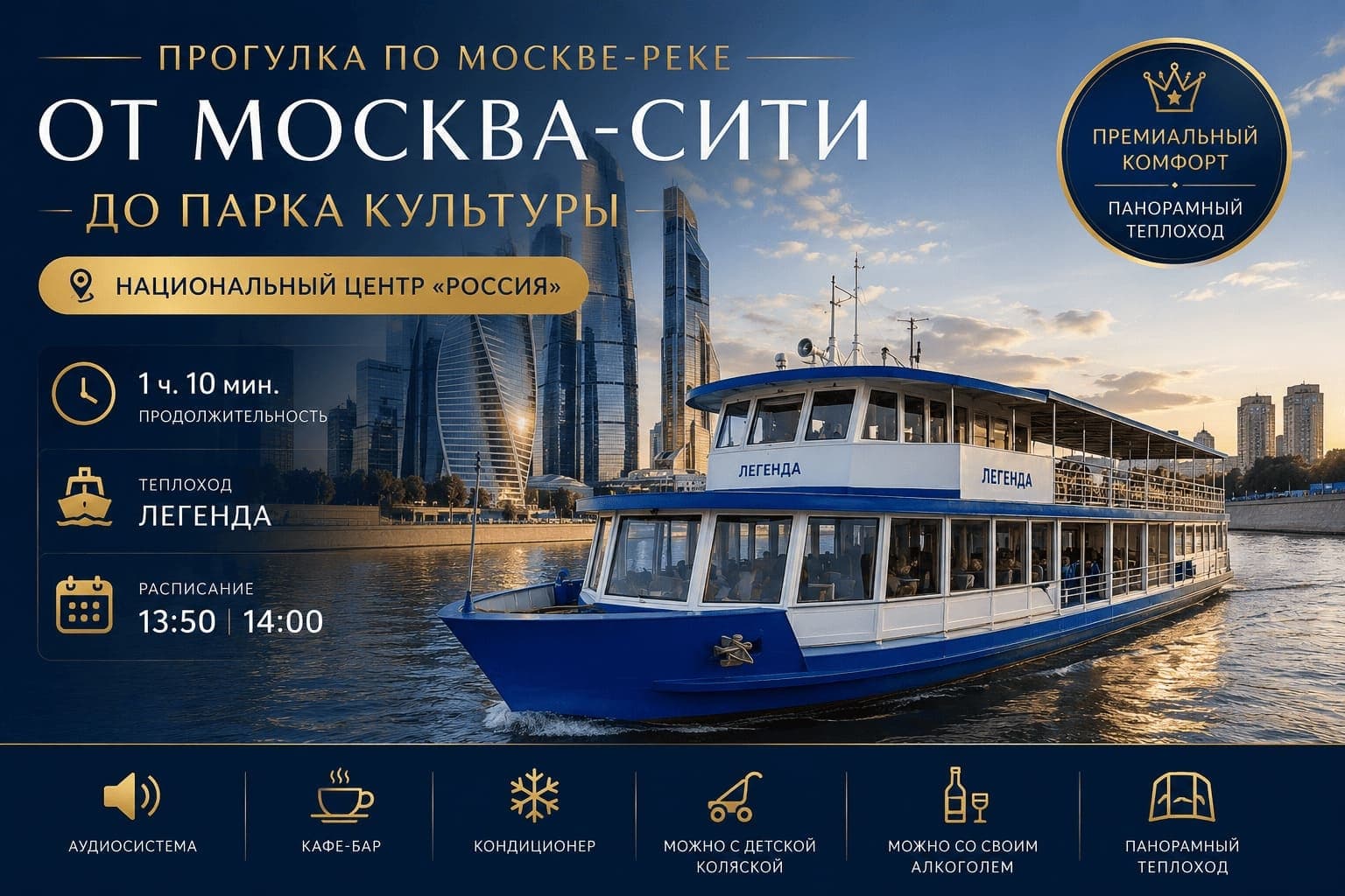 Обзорная речная прогулка от Москва-Сити до Парка культуры