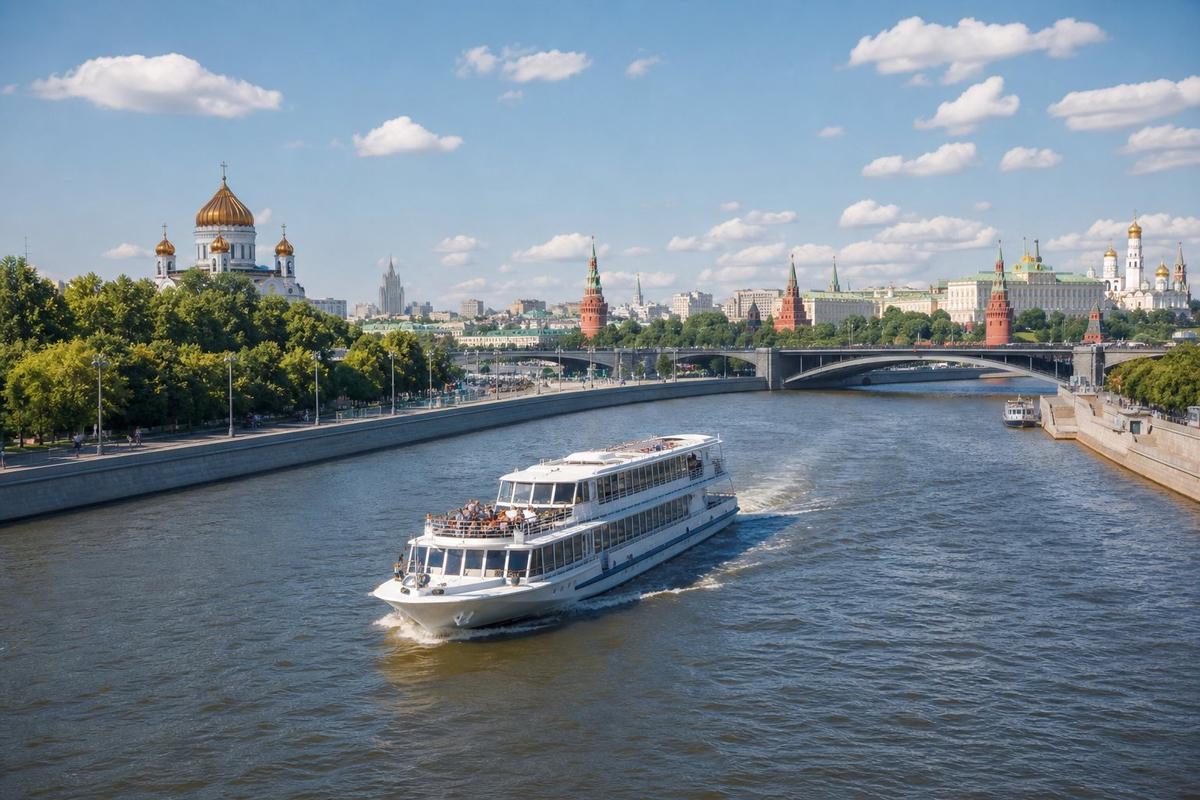 Теплоход на Москве-реке днём Теплоход на Москве-реке днём