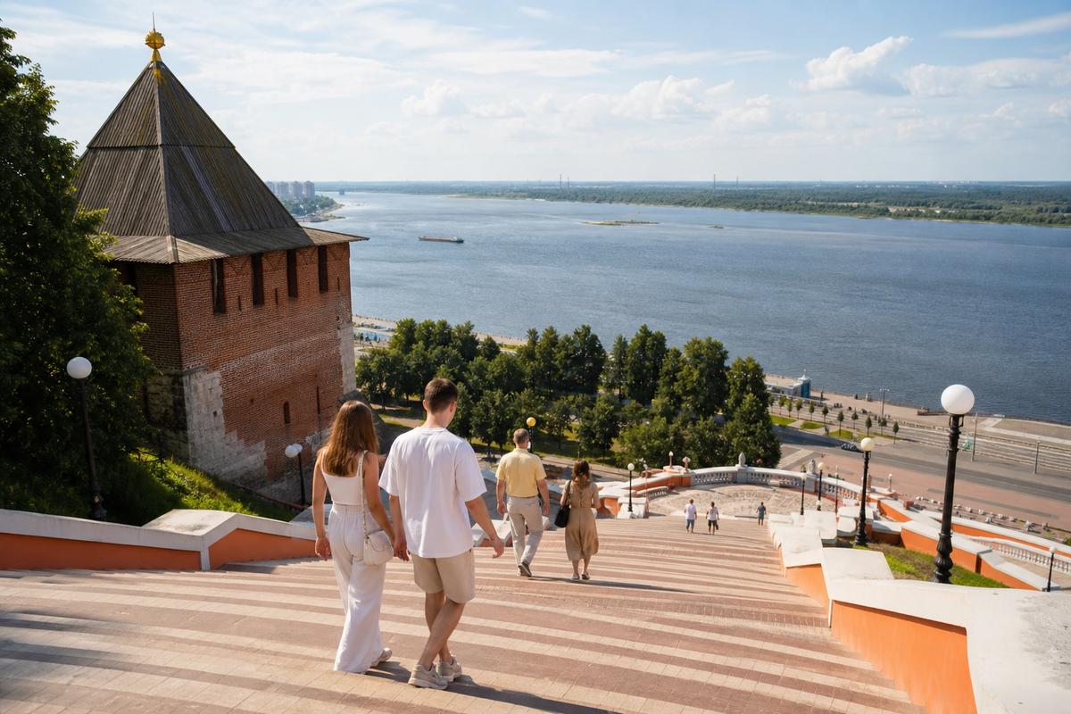 Чкаловская лестница и Волга в Нижнем Новгороде